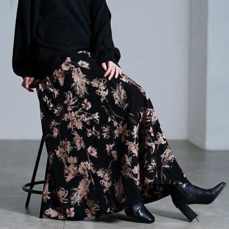 大きいサイズ レディース 花柄マキシフレアスカート