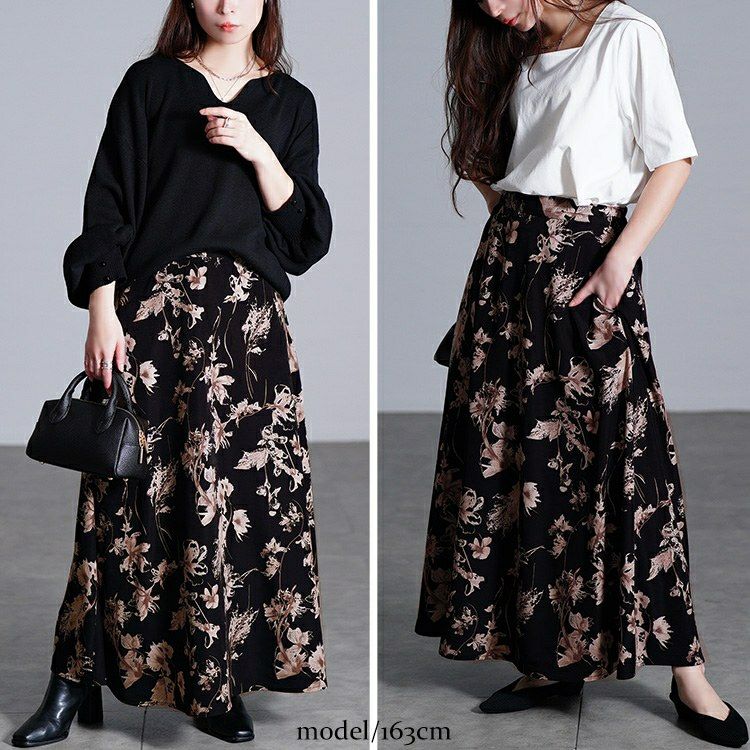 大きいサイズ レディース 花柄マキシフレアスカート