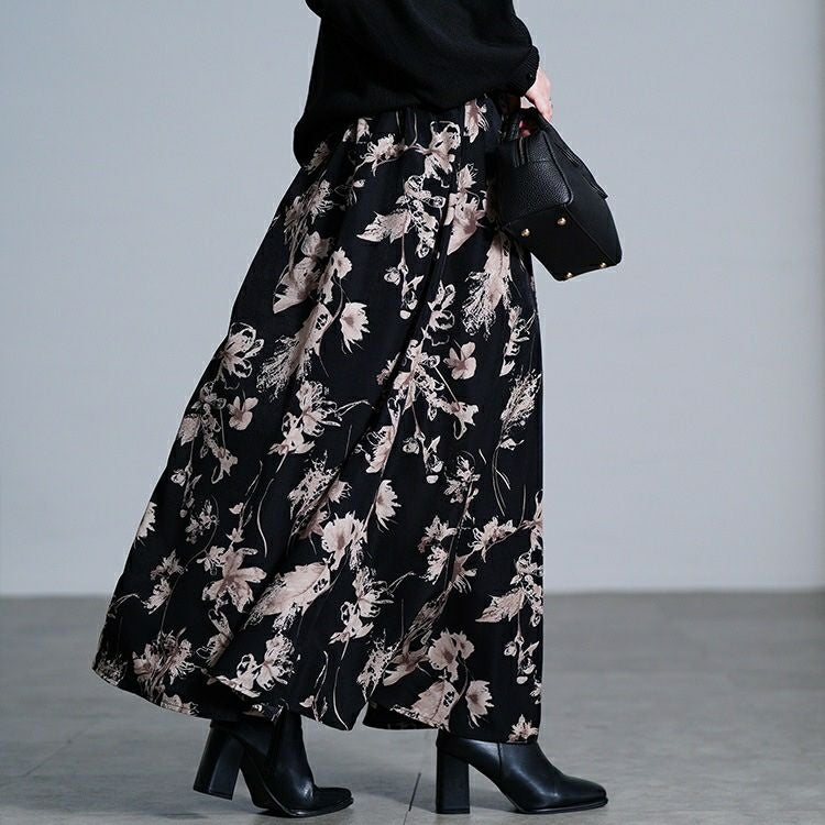大きいサイズ レディース 花柄マキシフレアスカート