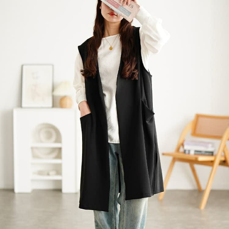 大きいサイズ レディース サイドスリットポケット付きロングジレ