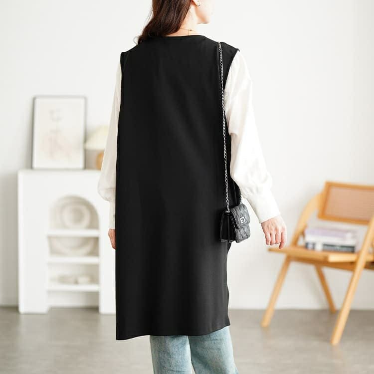 大きいサイズ レディース サイドスリットポケット付きロングジレ