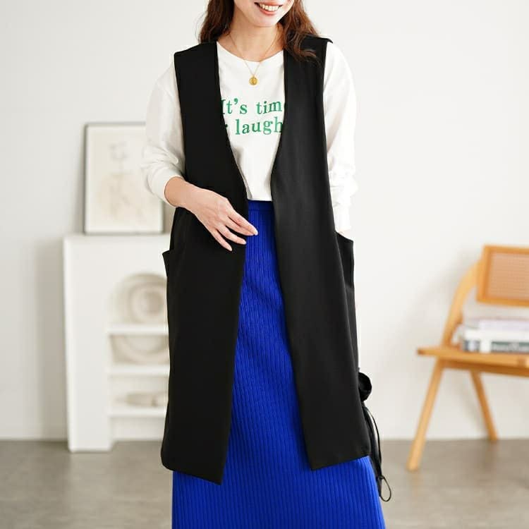 大きいサイズ レディース サイドスリットポケット付きロングジレ