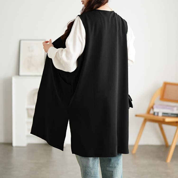 大きいサイズ レディース サイドスリットポケット付きロングジレ