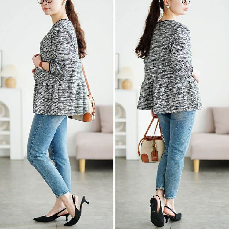 大きいサイズ レディース ラメツイードノーカラーペプラムジャケット