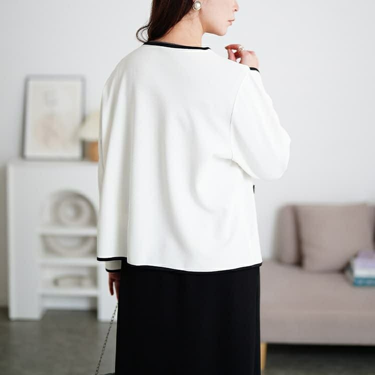 大きいサイズ レディース 配色パイピングノーカラージャケット