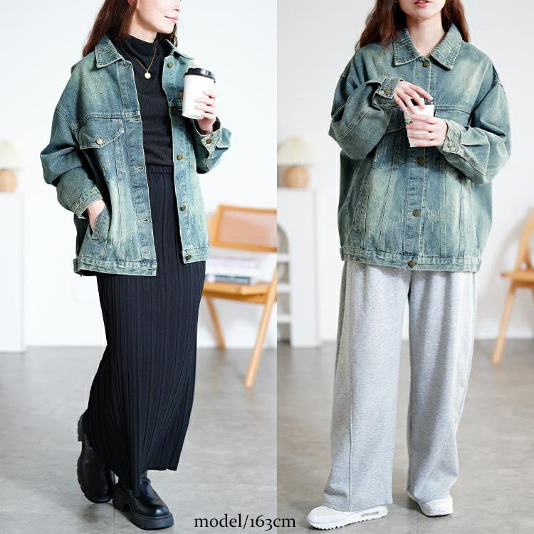 大きいサイズ レディース オーバーサイズダメージデニムジャケット