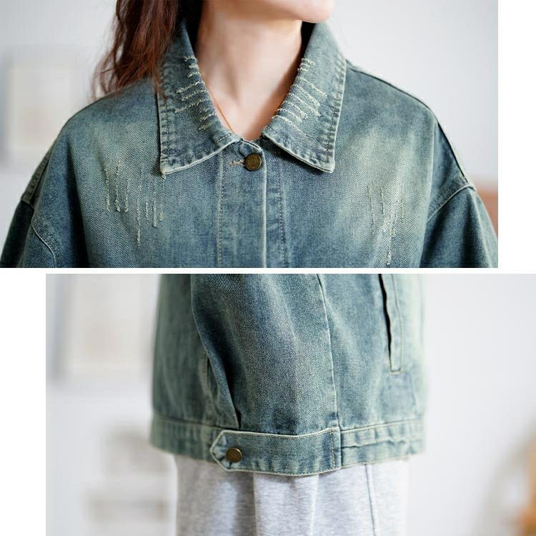 大きいサイズ レディース オーバーサイズダメージデニムジャケット