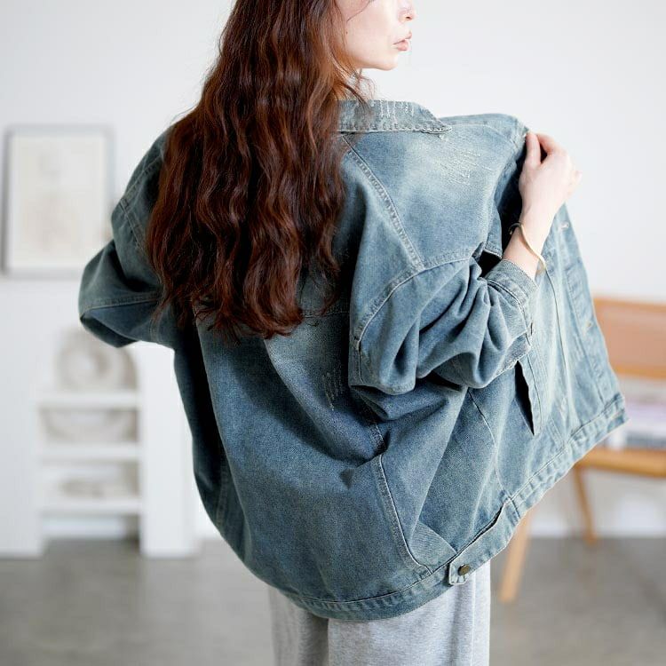 大きいサイズ レディース オーバーサイズダメージデニムジャケット