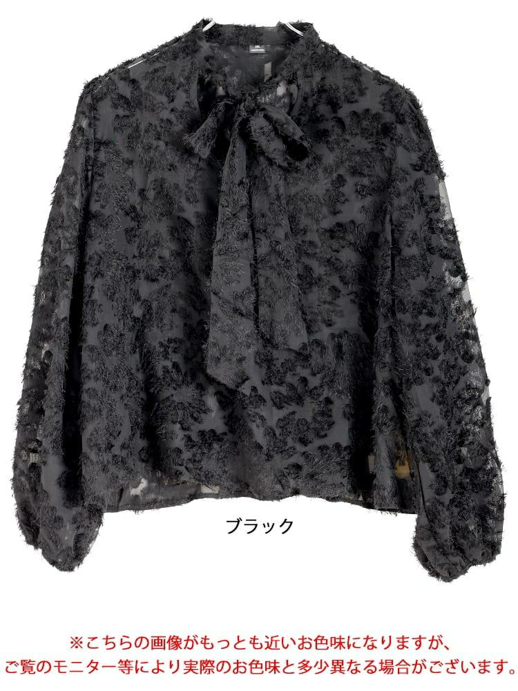 大きいサイズ レディース ボウタイ付きシアージャガードブラウス