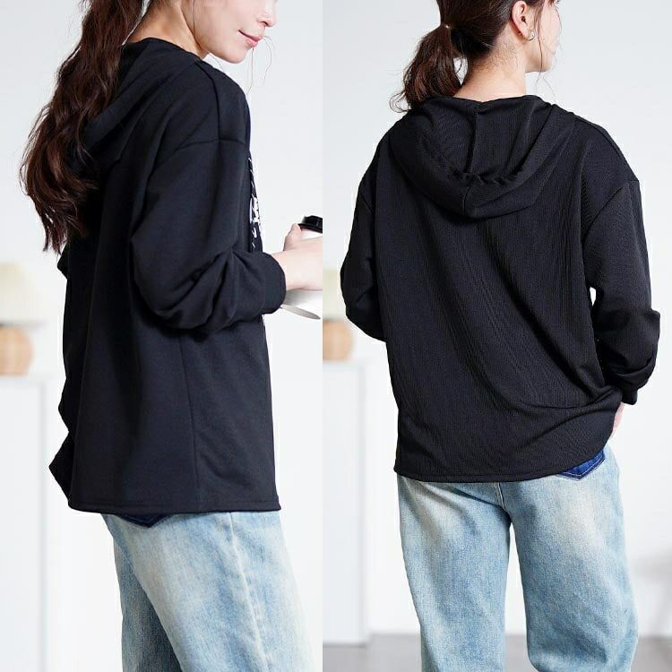 大きいサイズ レディース ロゴVネックリブパーカー