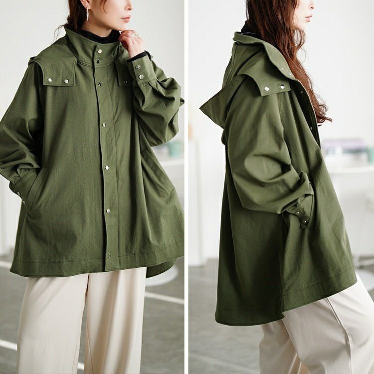 大きいサイズ レディース スタンドカラーフレアマウンテンパーカー