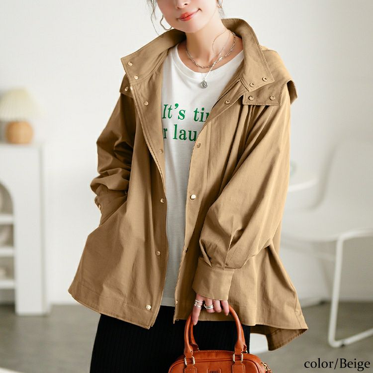 大きいサイズ レディース スタンドカラーフレアマウンテンパーカー