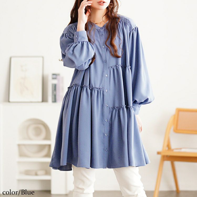 大きいサイズ レディース アシンメトリーティアードチュニック fem-622