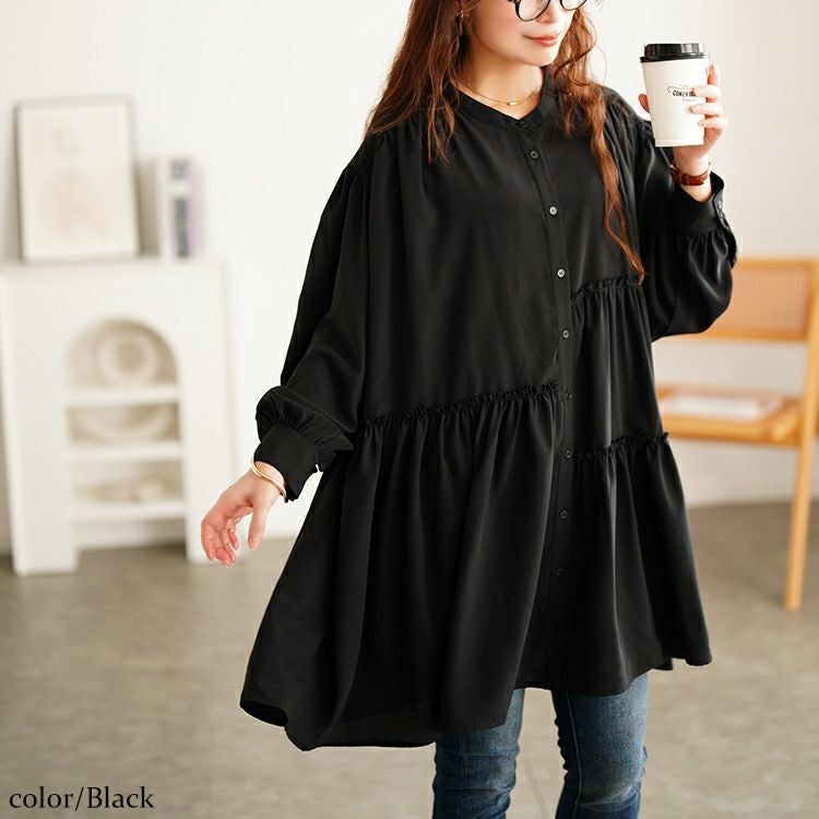 大きいサイズ レディース アシンメトリーティアードチュニック fem-622