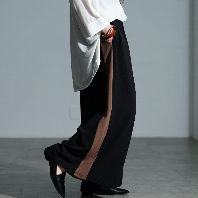大きいサイズ レディース 配色ラインワイドフレアパンツ