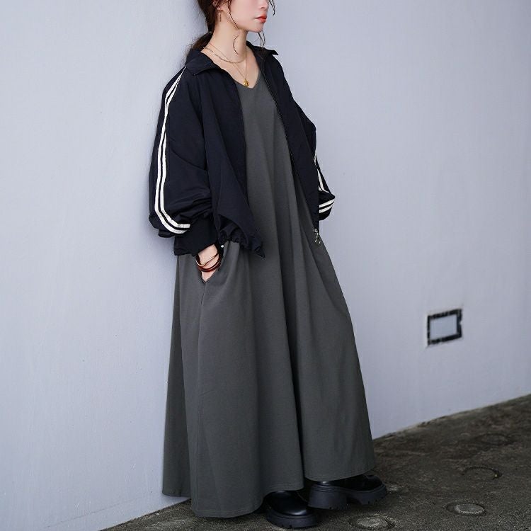 大きいサイズ レディース Vネックボリューム袖フレアワンピース