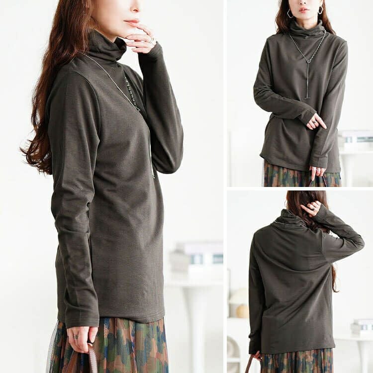 大きいサイズ レディース 裏起毛＆保温＆静電気防止タートルネックロンT