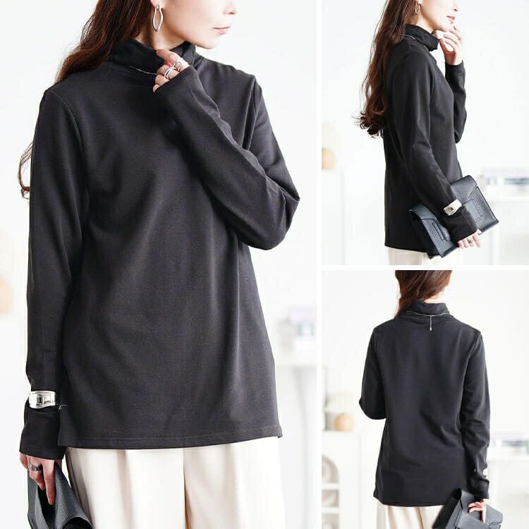 大きいサイズ レディース 裏起毛＆保温＆静電気防止タートルネックロンT