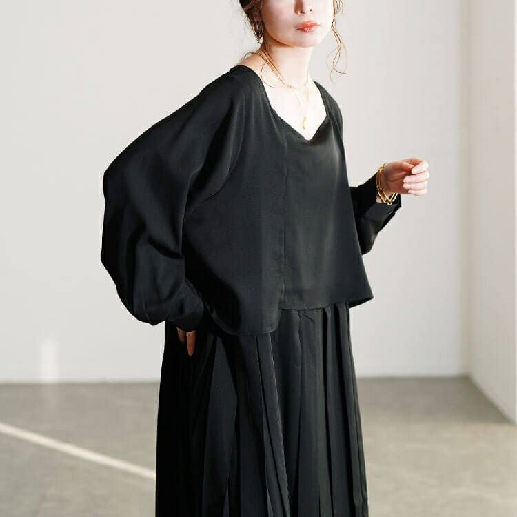 大きいサイズ レディース フェイクレイヤードプリーツワンピース