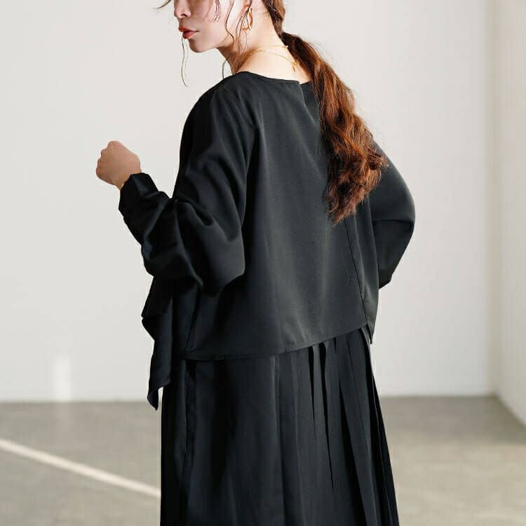 大きいサイズ レディース フェイクレイヤードプリーツワンピース