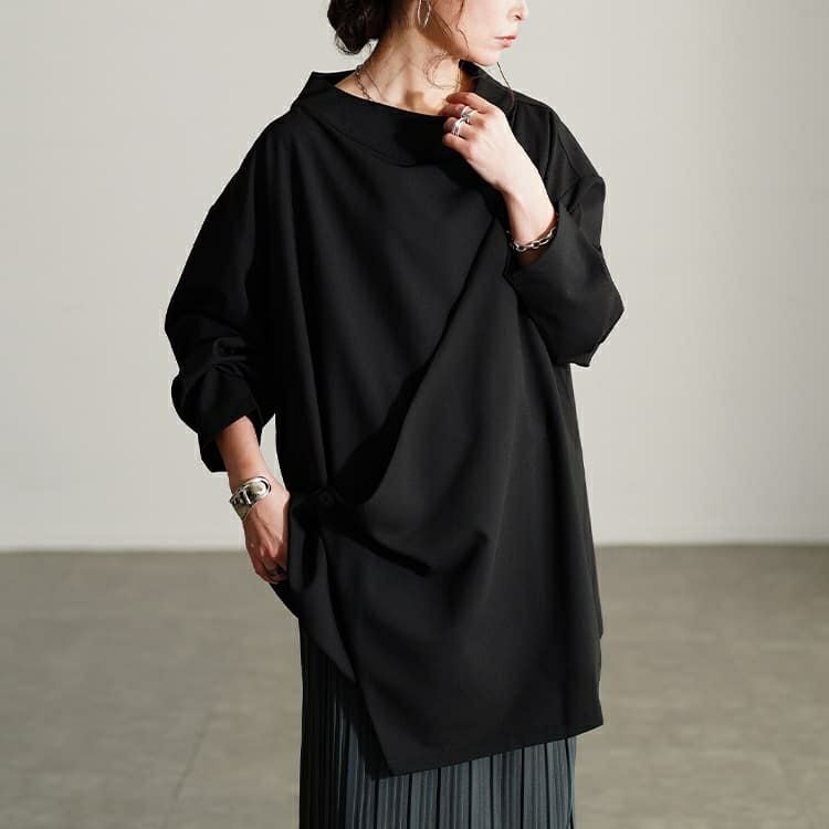 大きいサイズ レディース ボトルネックアシンメトリーチュニック