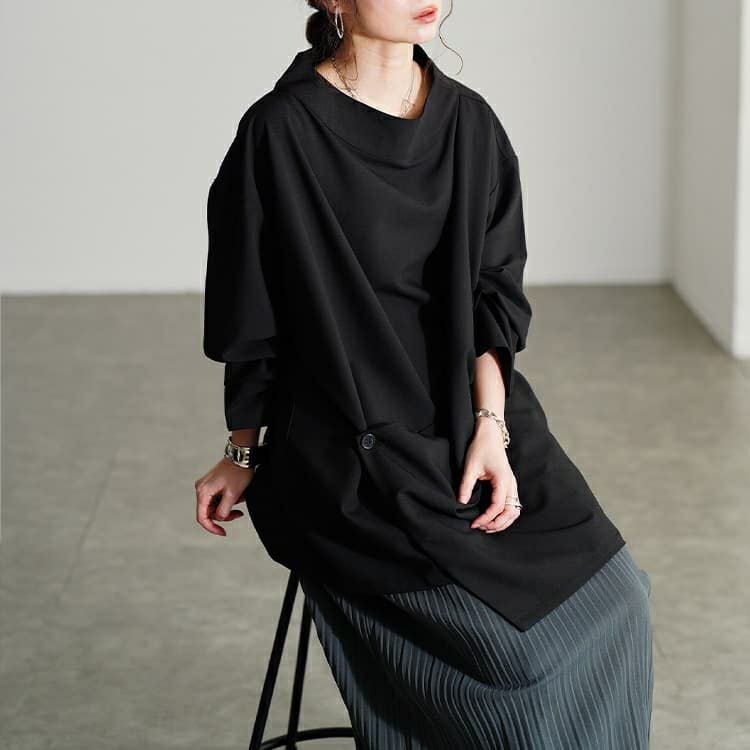 大きいサイズ レディース ボトルネックアシンメトリーチュニック