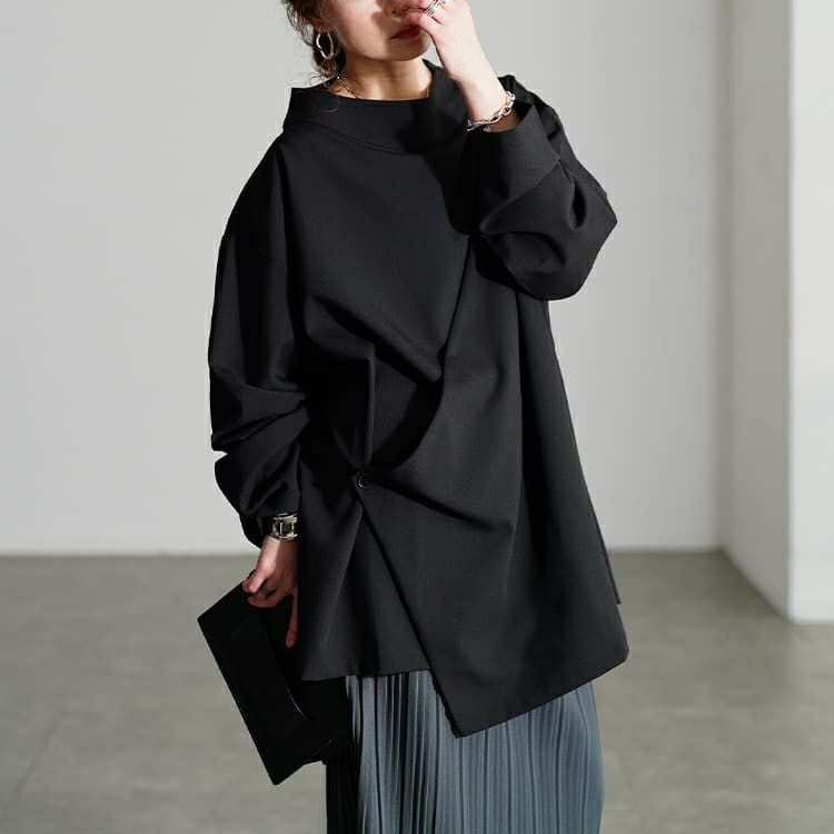 大きいサイズ レディース ボトルネックアシンメトリーチュニック