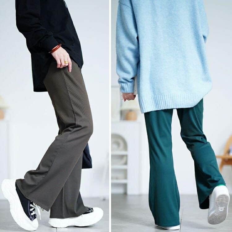 大きいサイズ レディース ストレッチテレコフレアパンツ