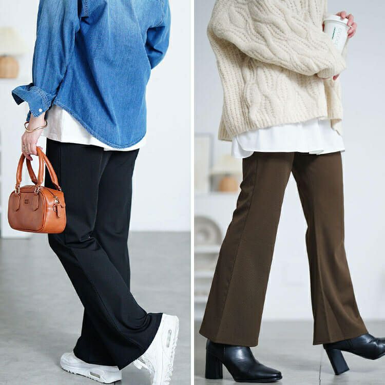 大きいサイズ レディース ストレッチテレコフレアパンツ