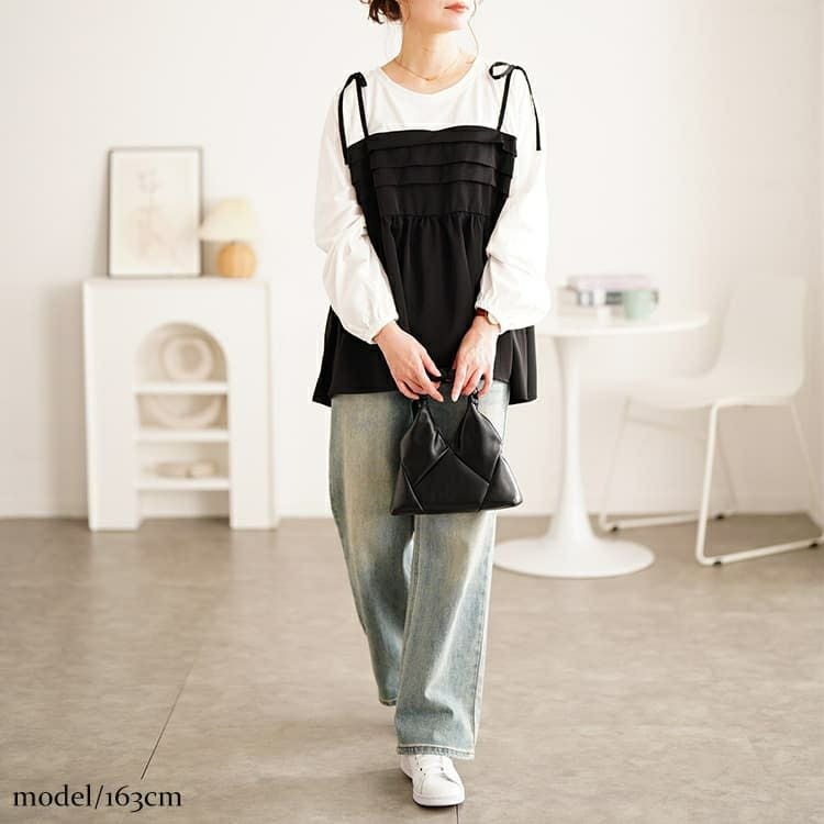 大きいサイズ レディース タックペプラムビスチェ重ね着風ロンT