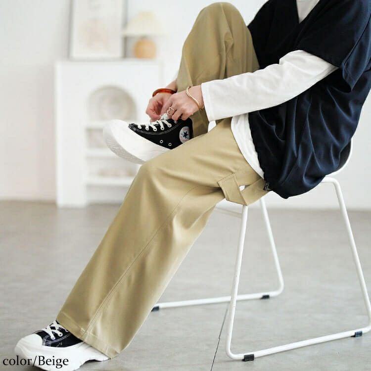 大きいサイズ レディース ストレッチツイルワイドペインターパンツ