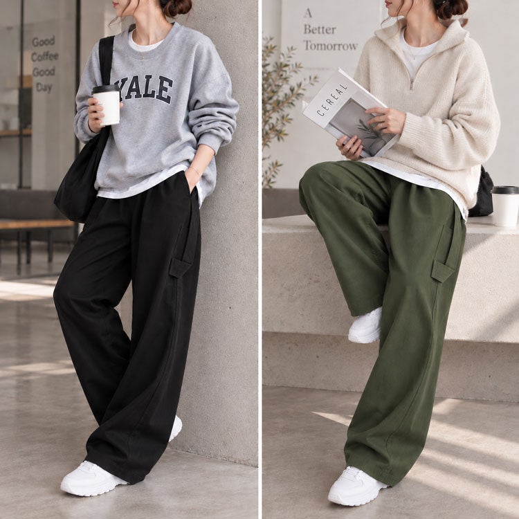 大きいサイズ レディース ストレッチツイルワイドペインターパンツ
