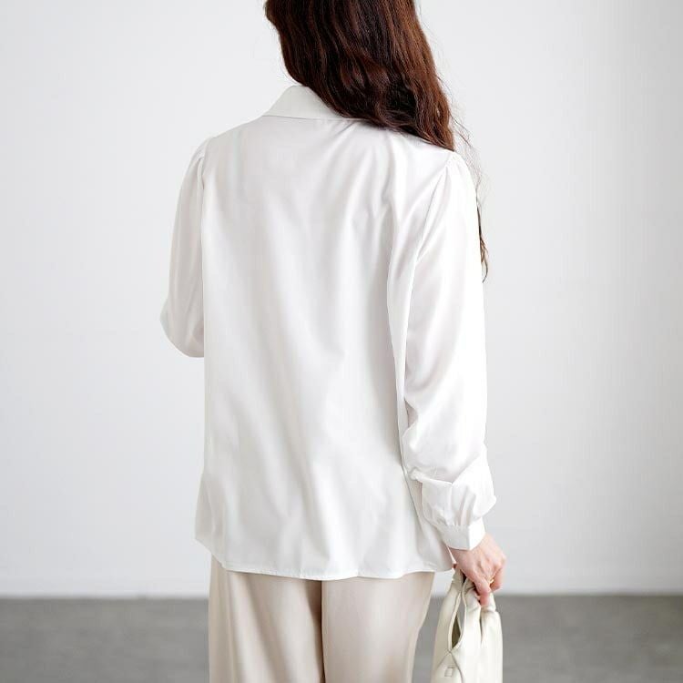 大きいサイズ レディース レギュラーカラーボウタイブラウス