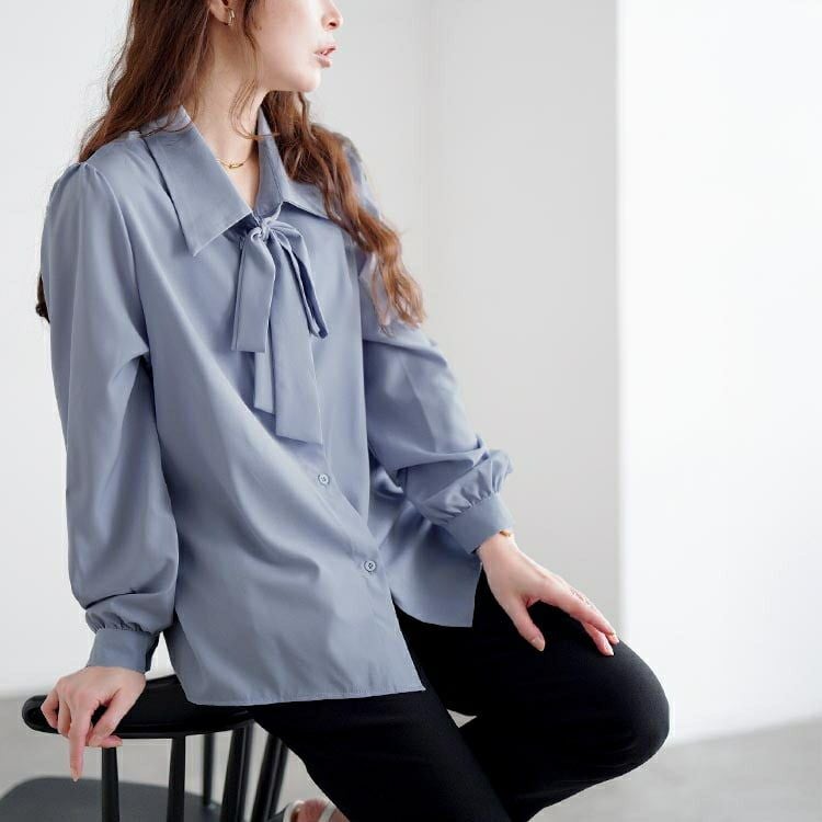 大きいサイズ レディース レギュラーカラーボウタイブラウス
