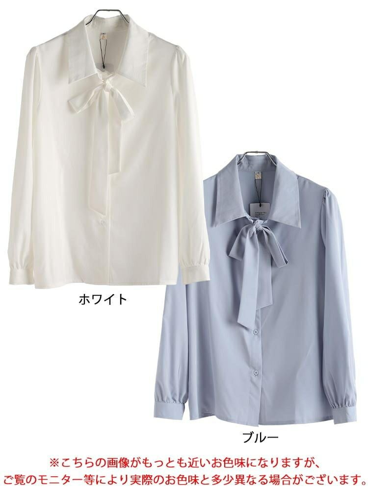 大きいサイズ レディース レギュラーカラーボウタイブラウス