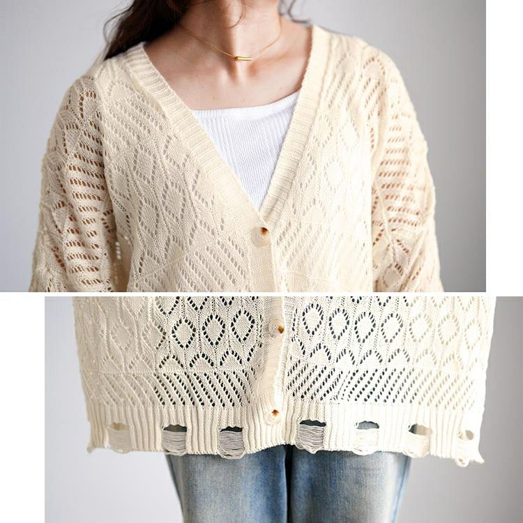 大きいサイズ レディース レース透かし編みカーディガン