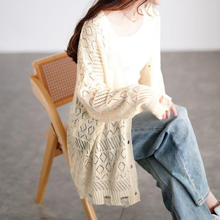 大きいサイズ レディース レース透かし編みカーディガン