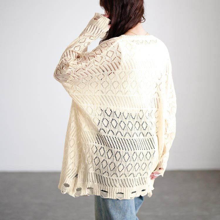 大きいサイズ レディース レース透かし編みカーディガン
