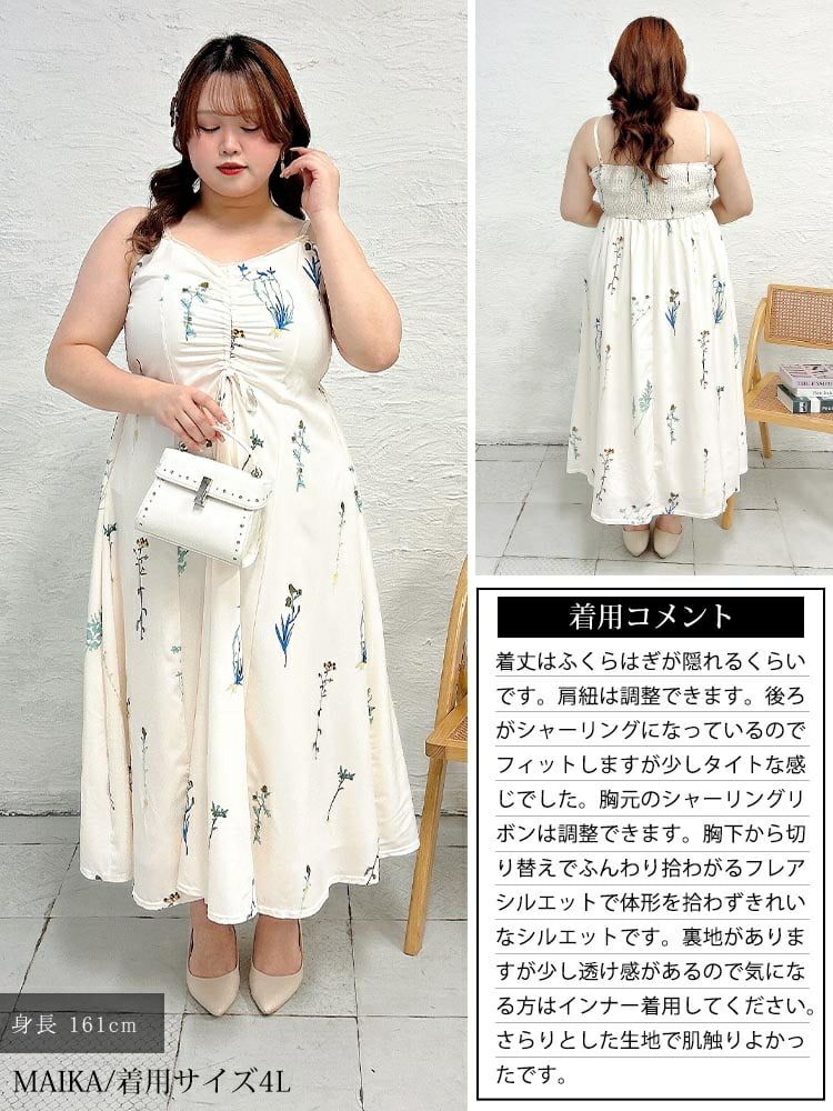 大きいサイズ レディース バックシャーリングキャミソールワンピース