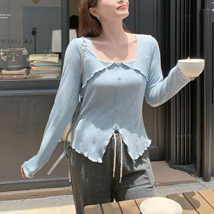 大きいサイズ レディース スクエアネックスリットヘムカットソー