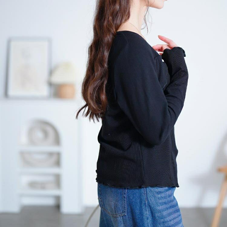 大きいサイズ レディース スクエアネックスリットヘムカットソー