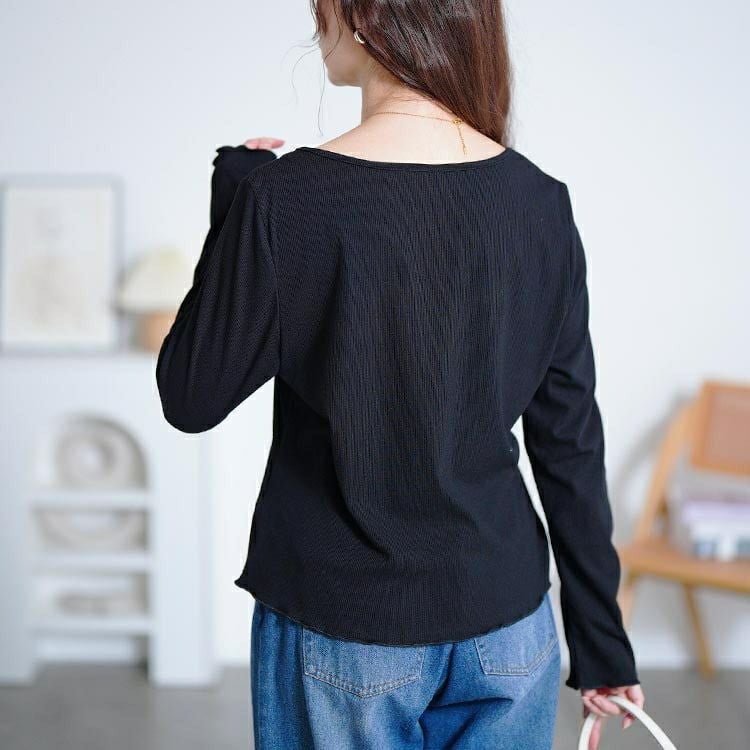 大きいサイズ レディース スクエアネックスリットヘムカットソー