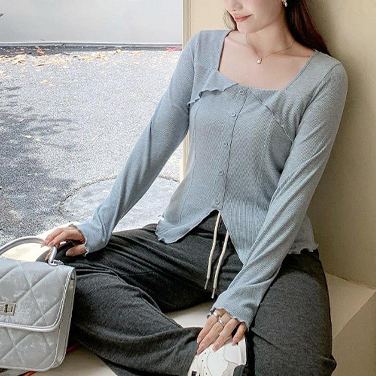 大きいサイズ レディース スクエアネックスリットヘムカットソー