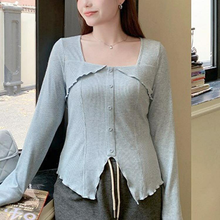 大きいサイズ レディース スクエアネックスリットヘムカットソー