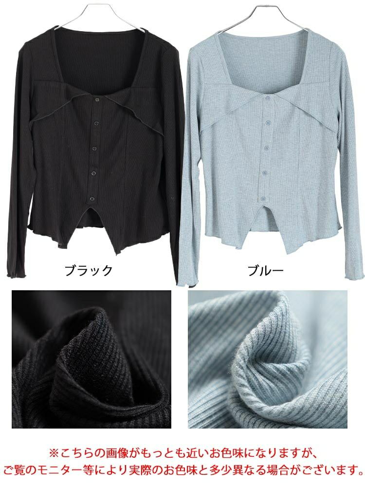 大きいサイズ レディース スクエアネックスリットヘムカットソー