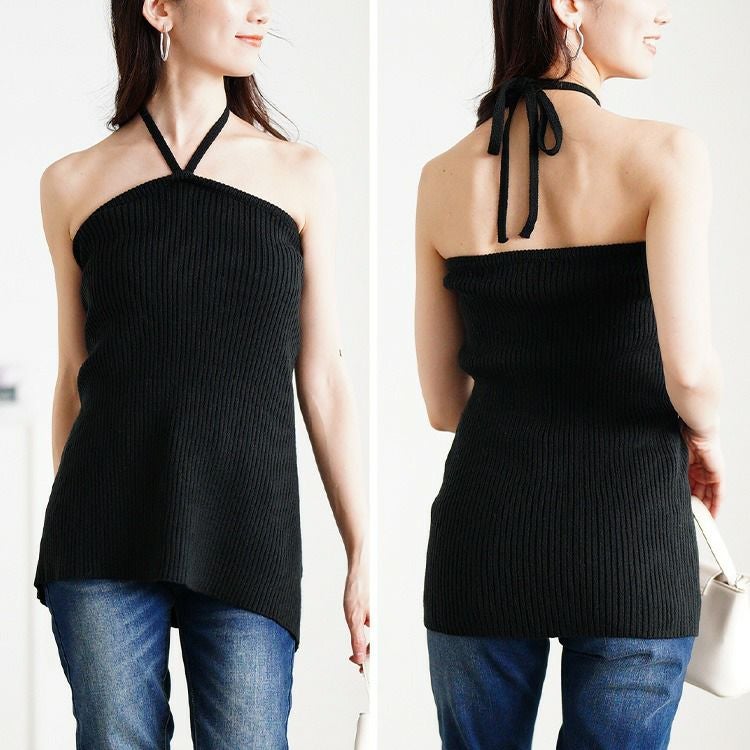 大きいサイズ レディース ホルターネックベアトップ＆ドルマンボレロリブニット2点セット