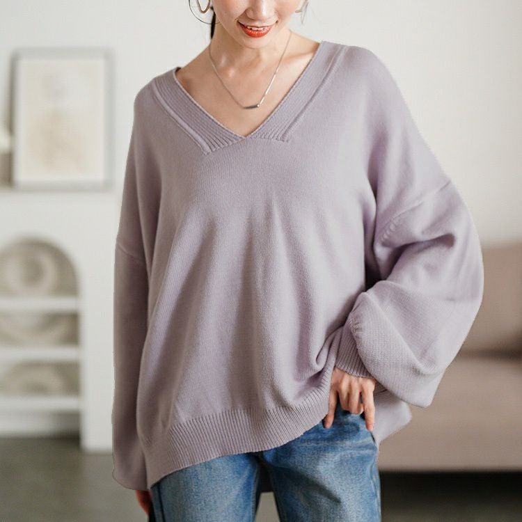 大きいサイズ レディース Vネックドロップショルダーニット
