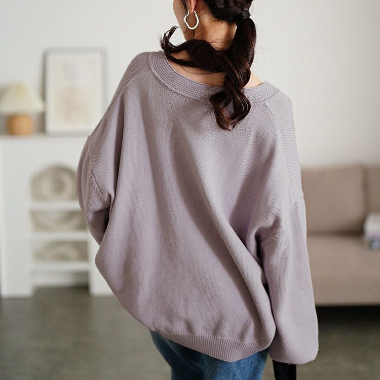 大きいサイズ レディース Vネックドロップショルダーニット