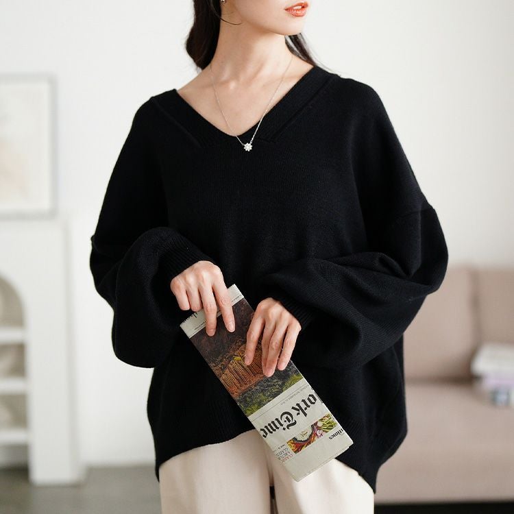 大きいサイズ レディース Vネックドロップショルダーニット