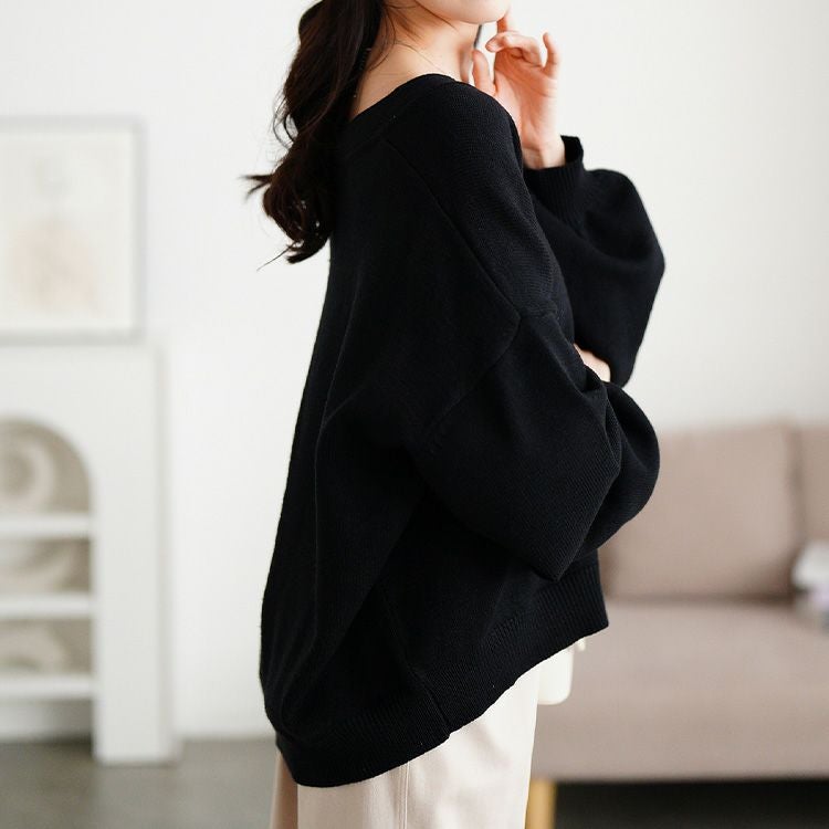大きいサイズ レディース Vネックドロップショルダーニット